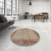 Round Traditional Dark Sienna Brown Persian Rug in a Office, tr958