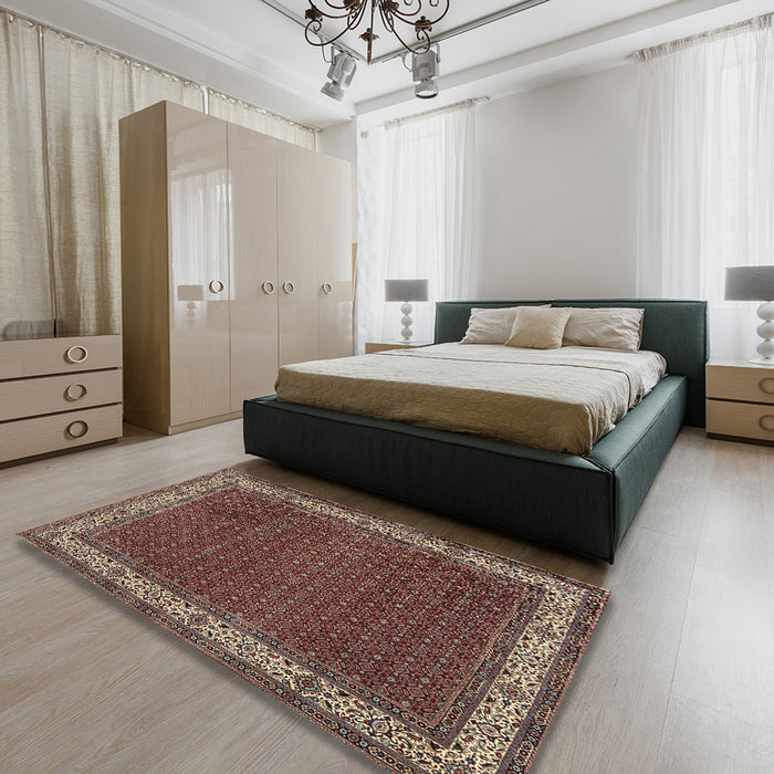 Machine Washable Traditional Camel Brown Rug in a Bedroom, wshtr961