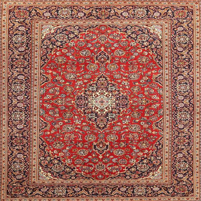 Round Machine Washable Traditional Tangerine Pink Rug, wshtr967