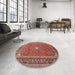 Round Machine Washable Traditional Tangerine Pink Rug in a Office, wshtr967
