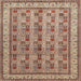 Round Machine Washable Traditional Brown Red Rug, wshtr969