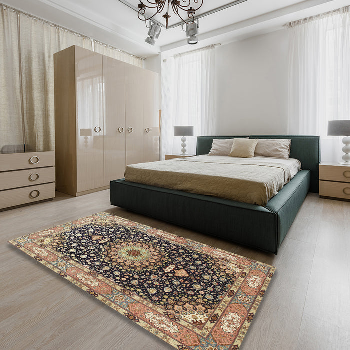 Traditional Dark Brown Medallion Rug in a Bedroom, tr96
