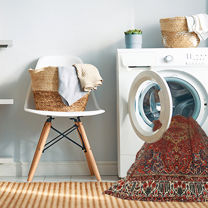 Machine Washable Traditional Dark Almond Brown Rug in a Washing Machine, wshtr970