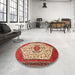 Round Machine Washable Traditional Tomato Red Rug in a Office, wshtr971