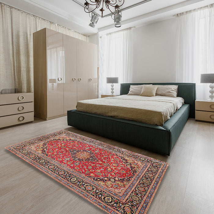 Machine Washable Traditional Camel Brown Rug in a Bedroom, wshtr973