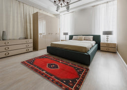 Traditional Dark Brown Persian Rug in a Bedroom, tr974
