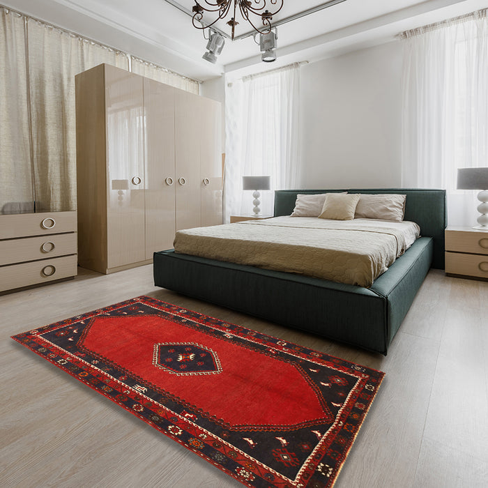Traditional Dark Brown Persian Rug in a Bedroom, tr974