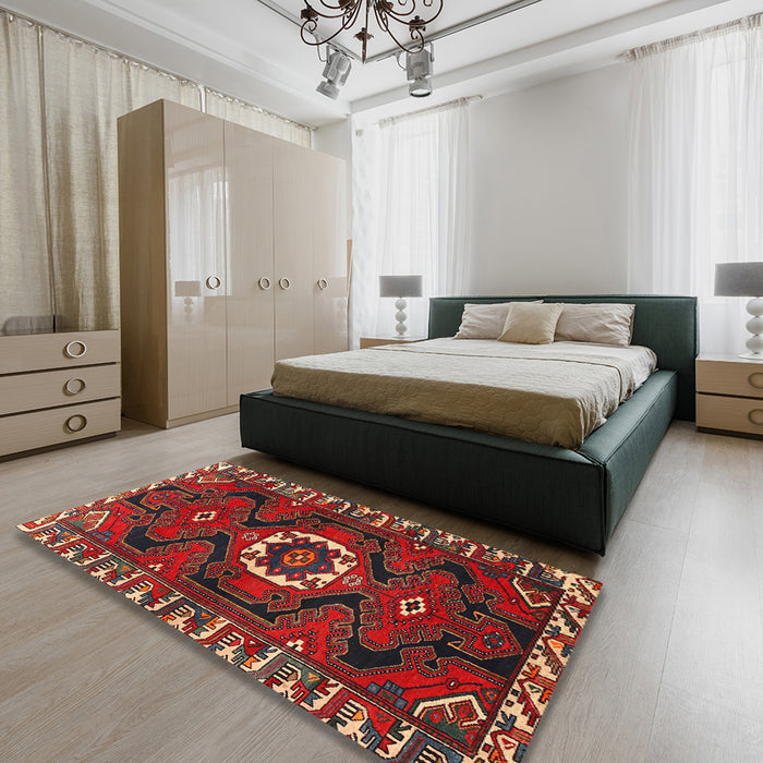 Machine Washable Traditional Brown Rug in a Bedroom, wshtr975