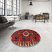 Round Machine Washable Traditional Brown Rug in a Office, wshtr975