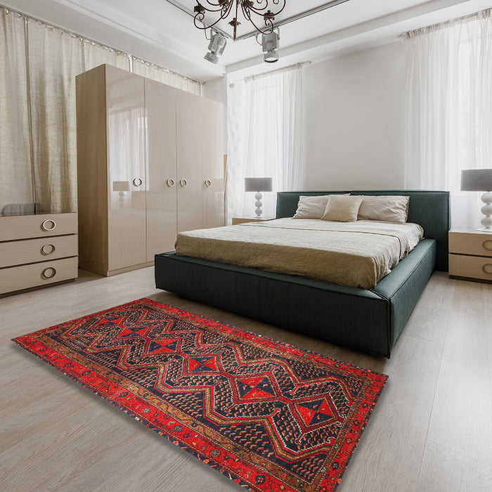 Machine Washable Traditional Chestnut Brown Rug in a Bedroom, wshtr976