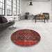 Round Traditional Chestnut Brown Persian Rug in a Office, tr976