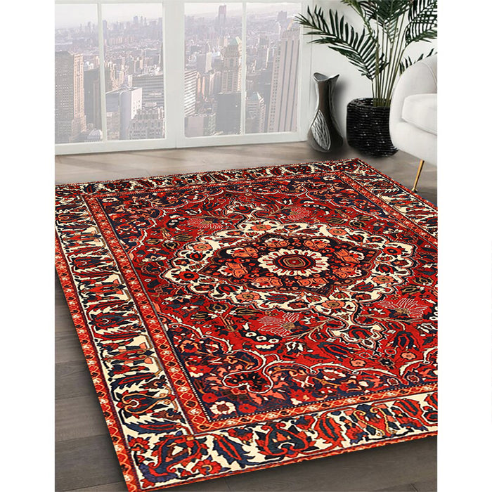 Traditional Dark Almond Brown Persian Rug in Family Room, tr980