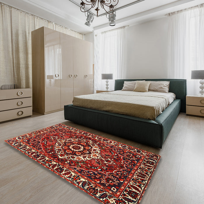 Traditional Dark Almond Brown Persian Rug in a Bedroom, tr980
