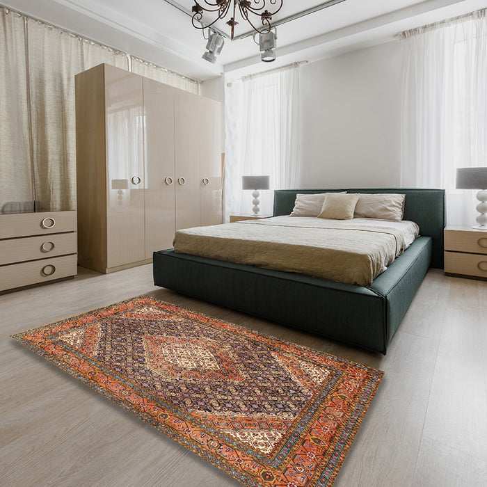 Traditional Saffron Red Persian Rug in a Bedroom, tr981