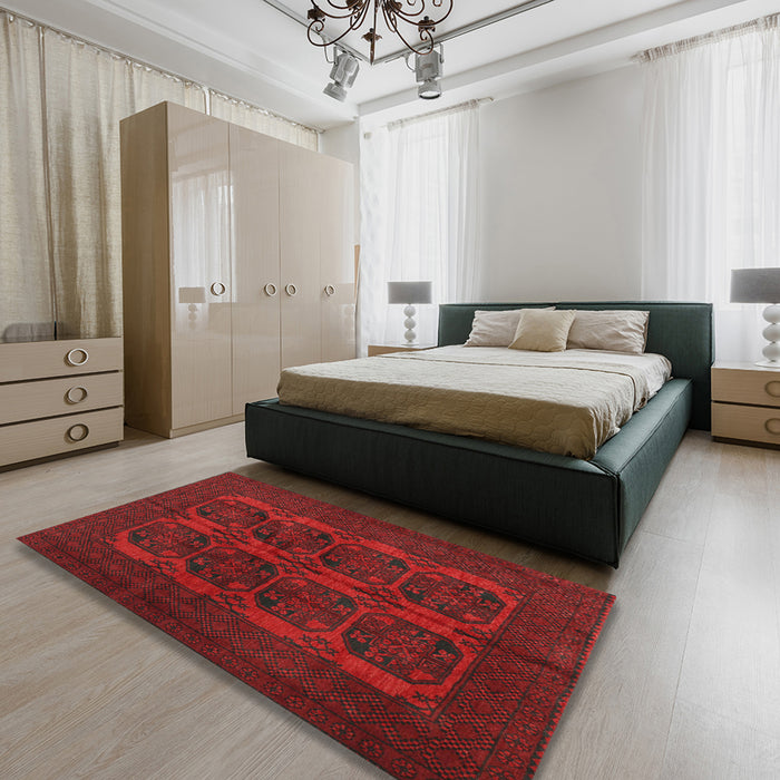 Machine Washable Traditional Saffron Red Rug in a Bedroom, wshtr982