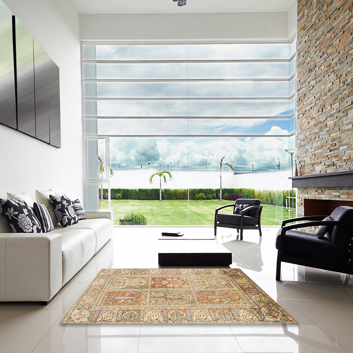 Square Machine Washable Traditional Brown Gold Rug in a Living Room, wshtr983