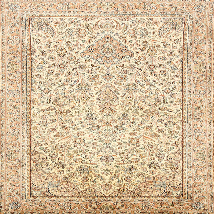 Round Machine Washable Traditional Khaki Gold Rug, wshtr984