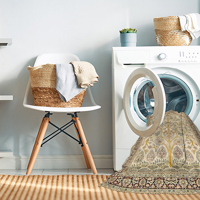 Machine Washable Traditional Khaki Gold Rug in a Washing Machine, wshtr985