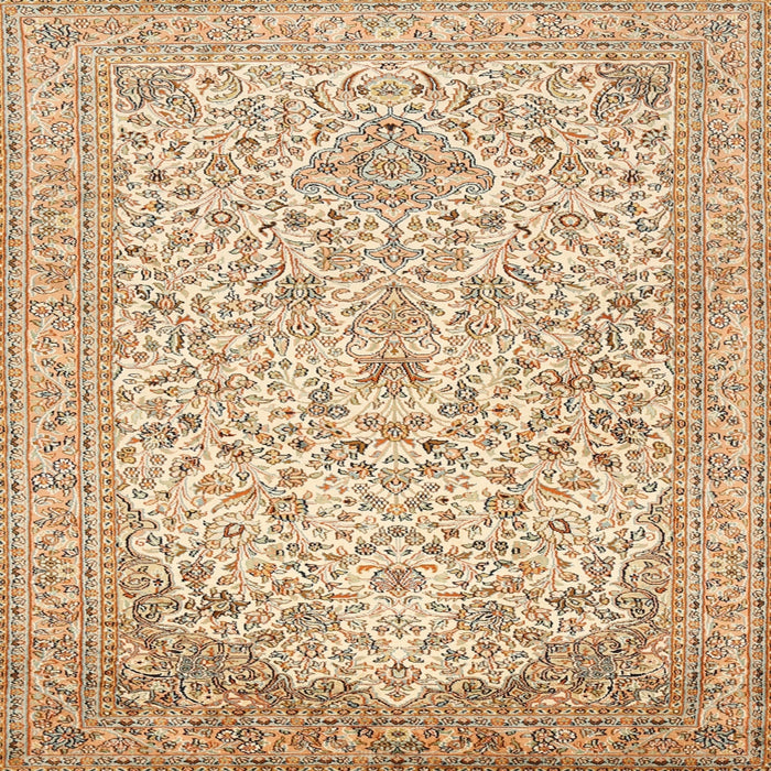 Round Machine Washable Traditional Brown Gold Rug, wshtr986