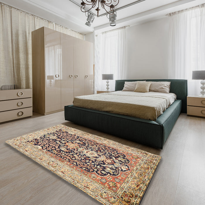Machine Washable Traditional Chestnut Brown Rug in a Bedroom, wshtr989