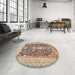 Round Machine Washable Traditional Chestnut Brown Rug in a Office, wshtr989