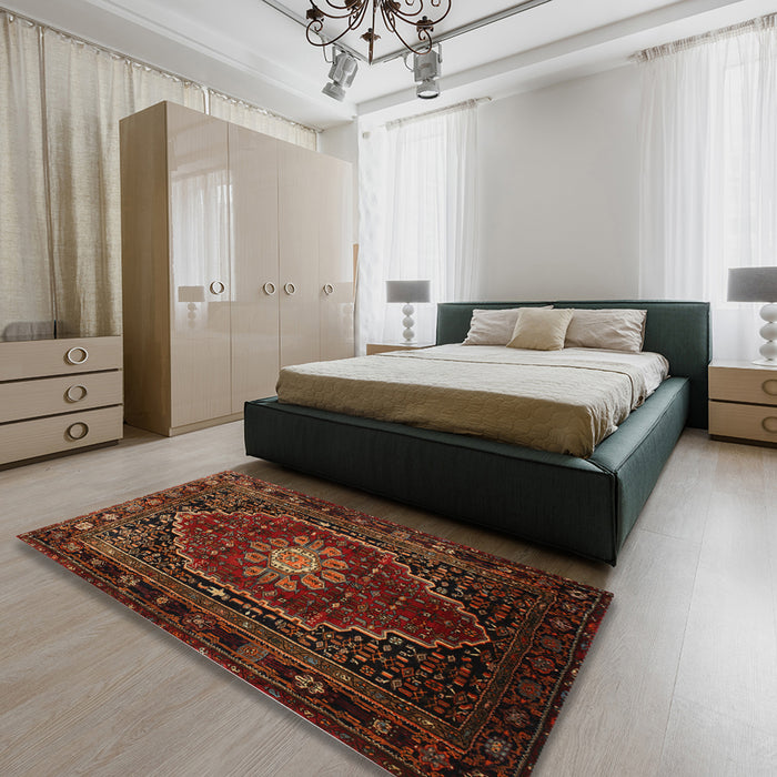 Traditional Saddle Brown Persian Rug in a Bedroom, tr98