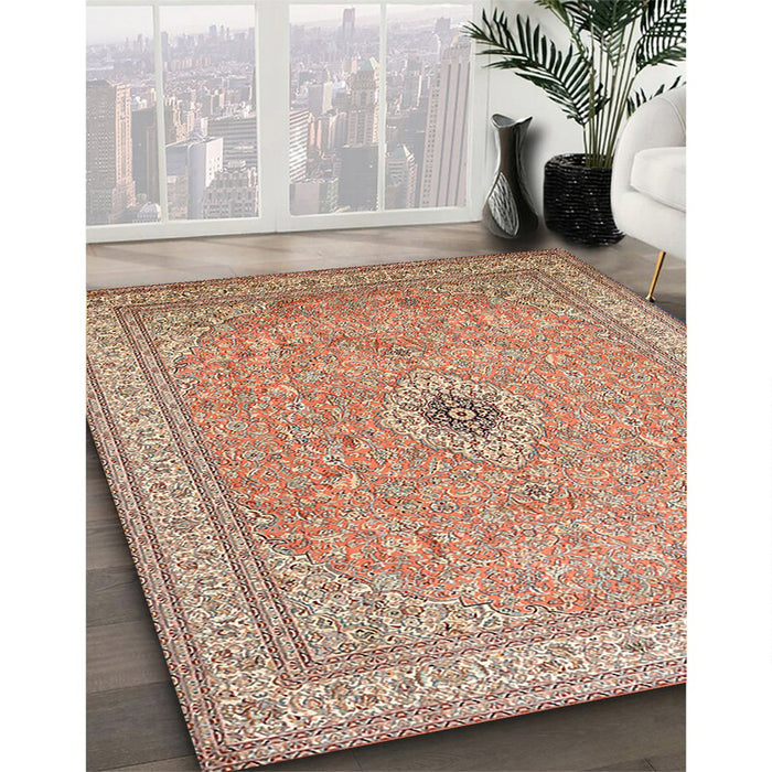 Traditional Brown Medallion Rug in Family Room, tr991