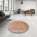 Round Traditional Brown Medallion Rug in a Office, tr991