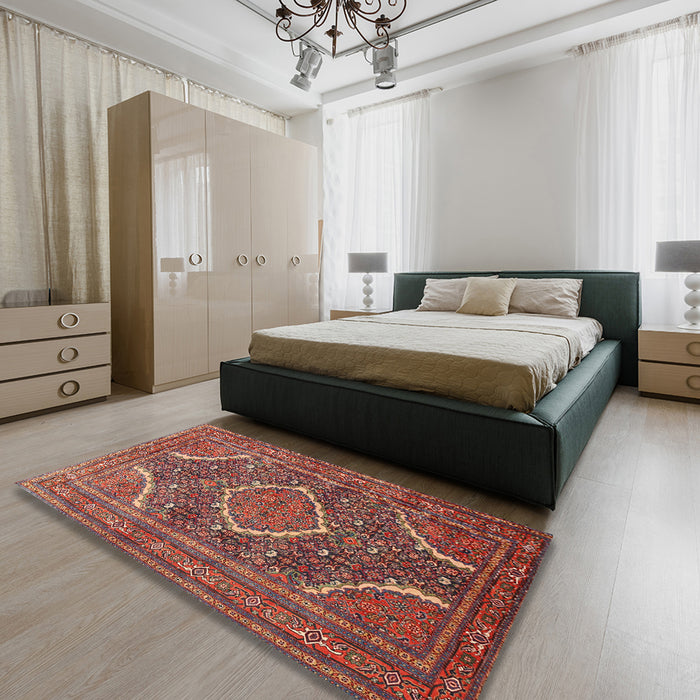 Traditional Orange Salmon Pink Medallion Rug in a Bedroom, tr992