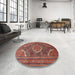 Round Machine Washable Traditional Orange Salmon Pink Rug in a Office, wshtr992
