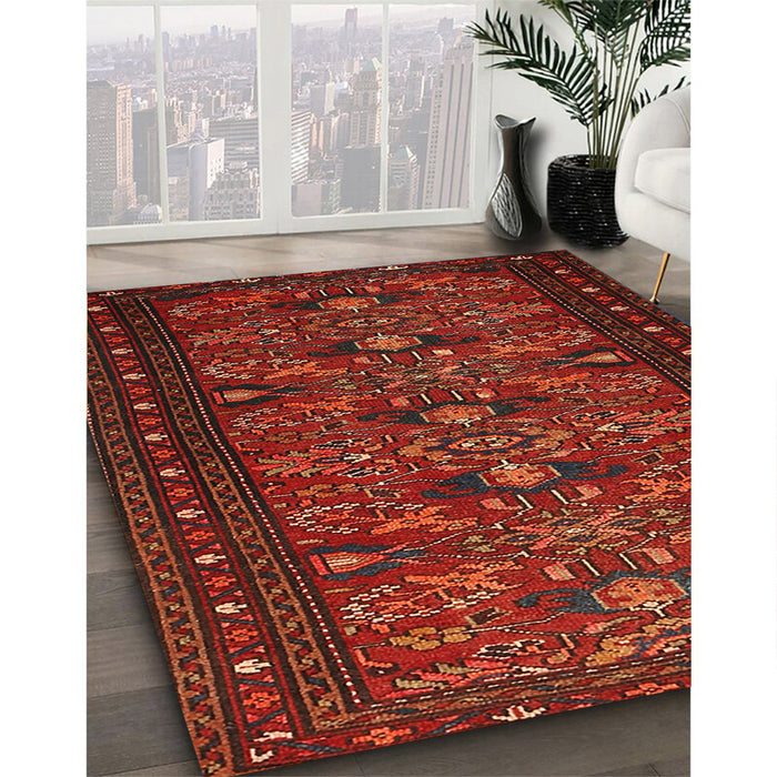 Traditional Brown Red Persian Rug in Family Room, tr994