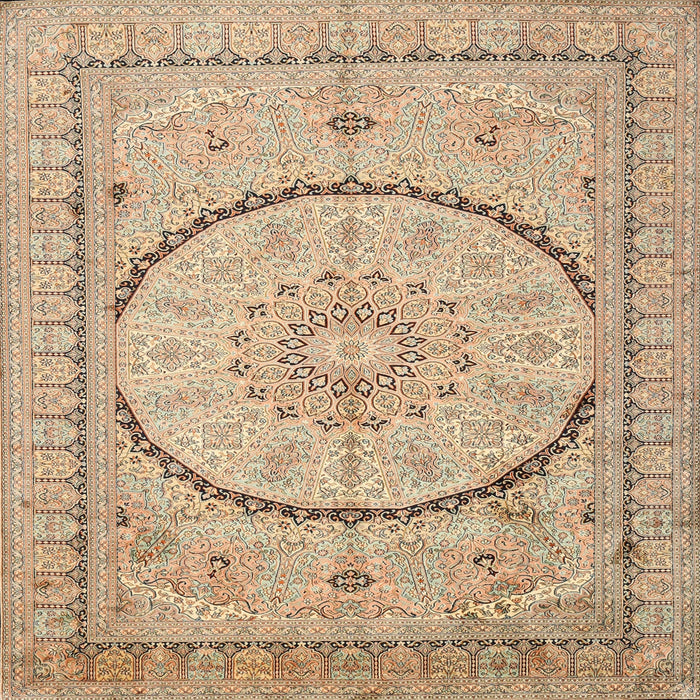 Round Machine Washable Traditional Brown Gold Rug, wshtr997