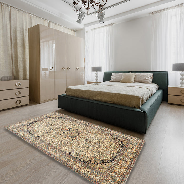 Traditional Brown Medallion Rug in a Bedroom, tr999