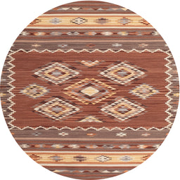 Round Machine Washable Contemporary Tangerine Pink Rug, wshcon1001