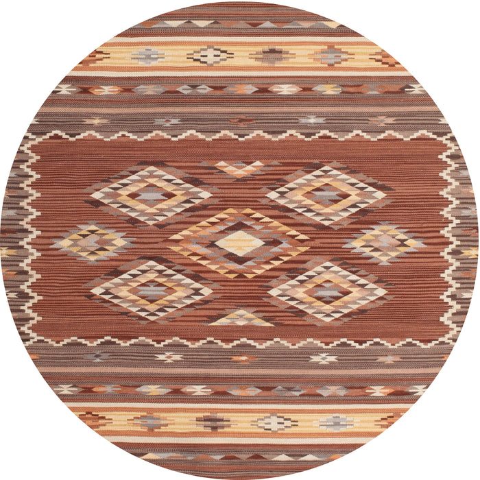 Round Contemporary Tangerine Pink Southwestern Rug, con1001