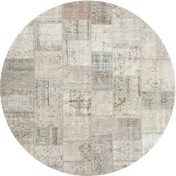 Round Contemporary Sage Green Patchwork Rug, con1022