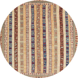 Round Contemporary Dark Gold Brown Southwestern Rug, con1028