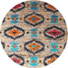 Round Contemporary Reddish Brown Southwestern Rug, con1030