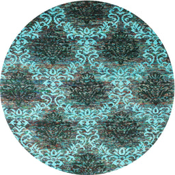 Round Machine Washable Contemporary Green Rug, wshcon1032