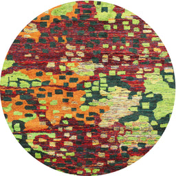 Round Machine Washable Contemporary Brown Red Rug, wshcon1039