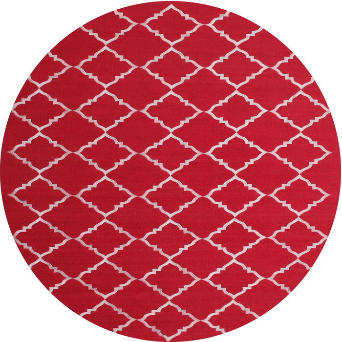 Round Contemporary Red Trellis Rug, con1054