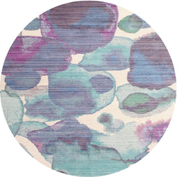 Round Machine Washable Contemporary Lavender Purple Rug, wshcon1067