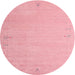 Round Machine Washable Contemporary Pink Rug, wshcon1079