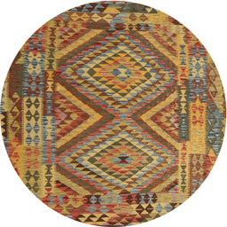 Round Contemporary Gold Southwestern Rug, con1095