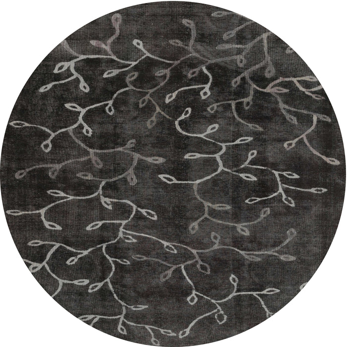 Round Contemporary Charcoal Black Persian Rug, con1107