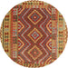 Round Machine Washable Contemporary Gold Rug, wshcon1117