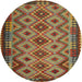 Round Machine Washable Contemporary Brass Green Rug, wshcon1119