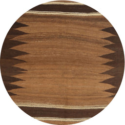 Round Contemporary Red Brown Modern Rug, con1174