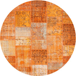 Round Contemporary Orange Red Patchwork Rug, con1185