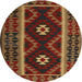 Round Contemporary Saffron Red Oriental Rug, con1187